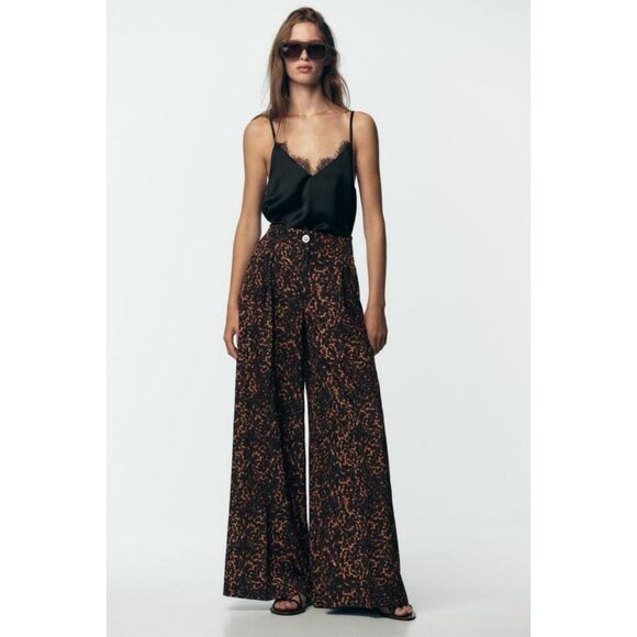 ZARA ANIMAL PRINT PALAZZO TROUSERS - Picture 1 of 9